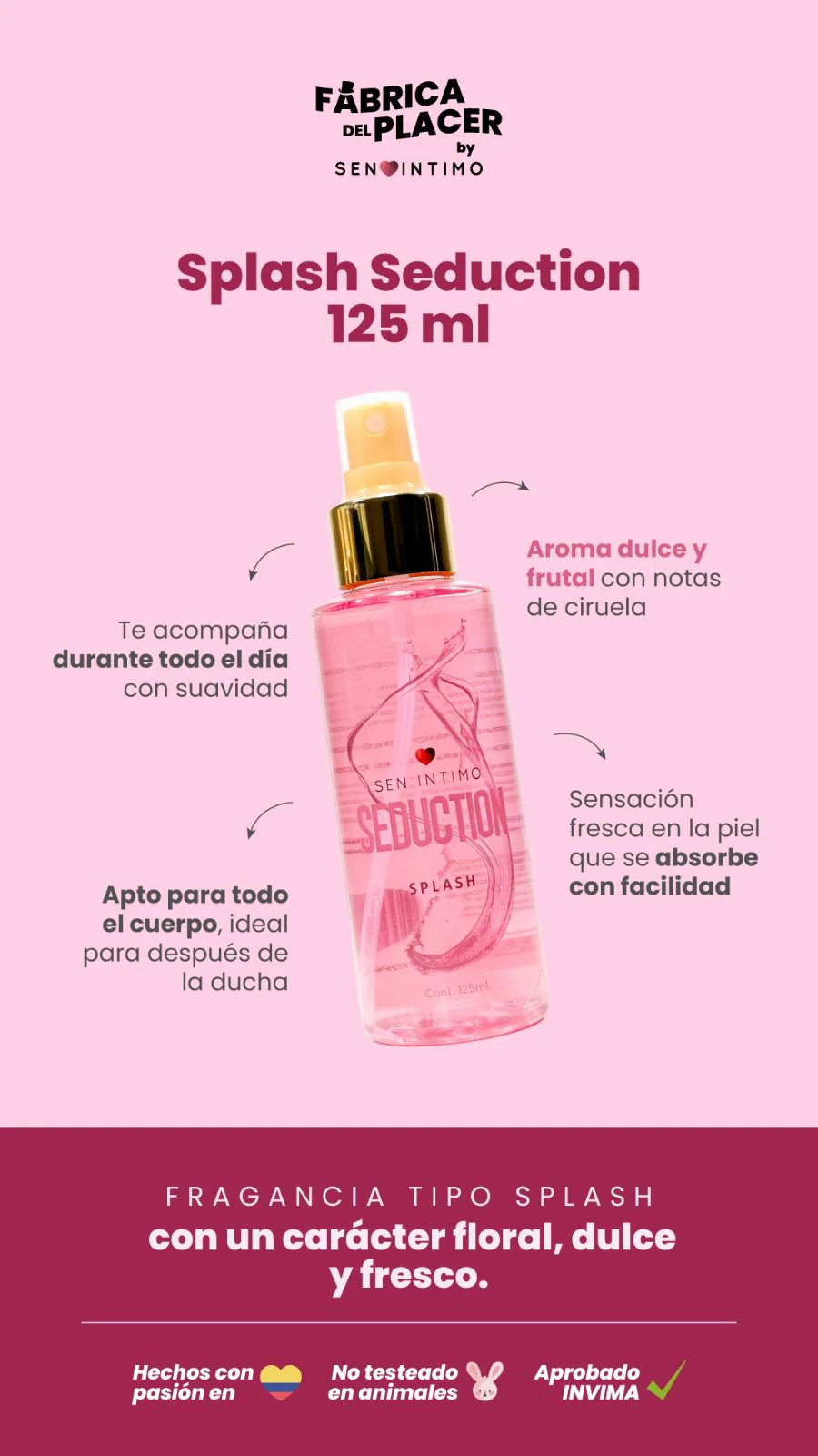 Splash Con Pheromonas Seduction x 125ml Sen Intimo (Precio Sugerido Al Publico 29.900)