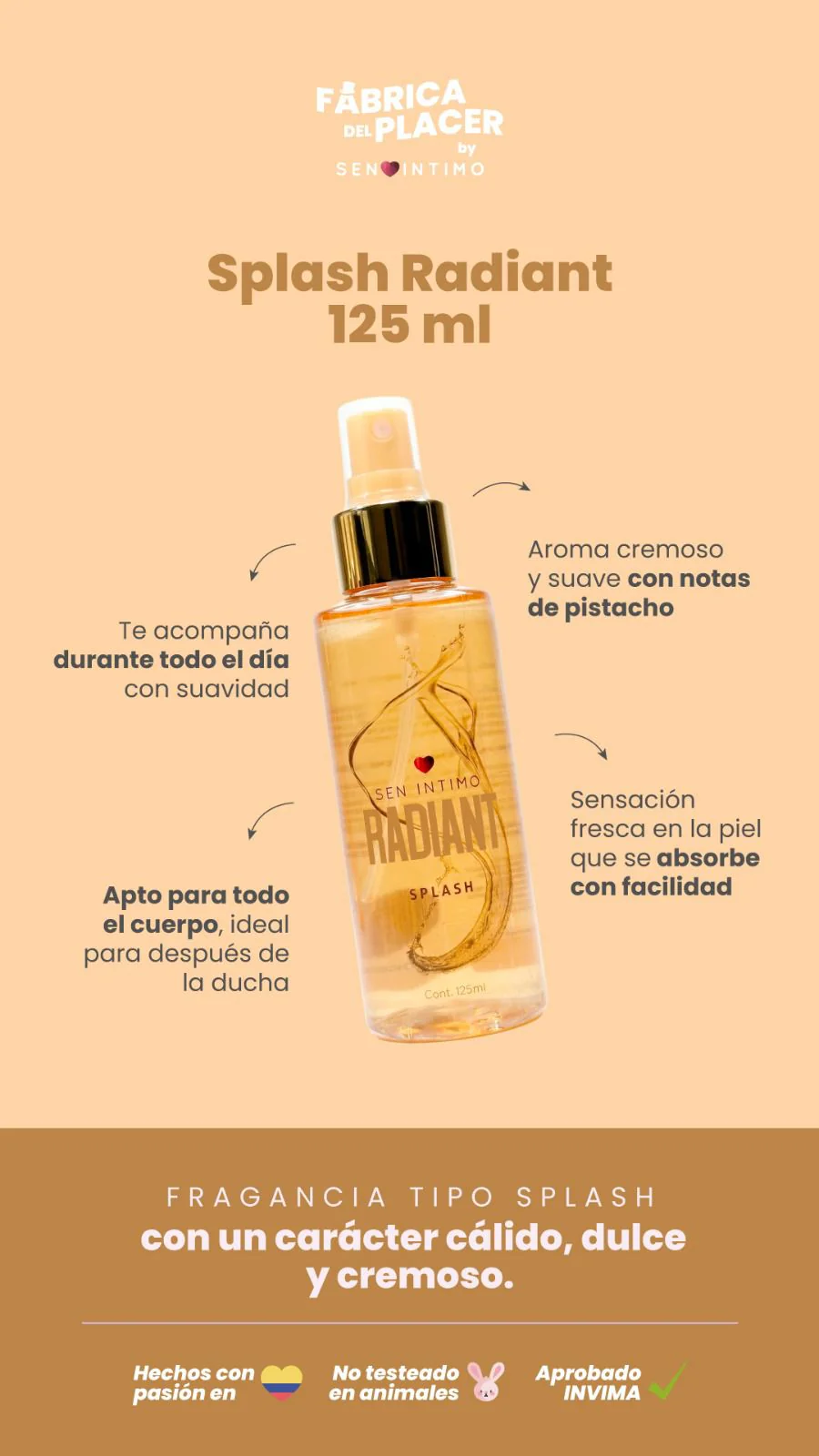 Splash Con Pheromonas Radiant x 125ml Sen Intimo (Precio Sugerido Al Publico 29.900)