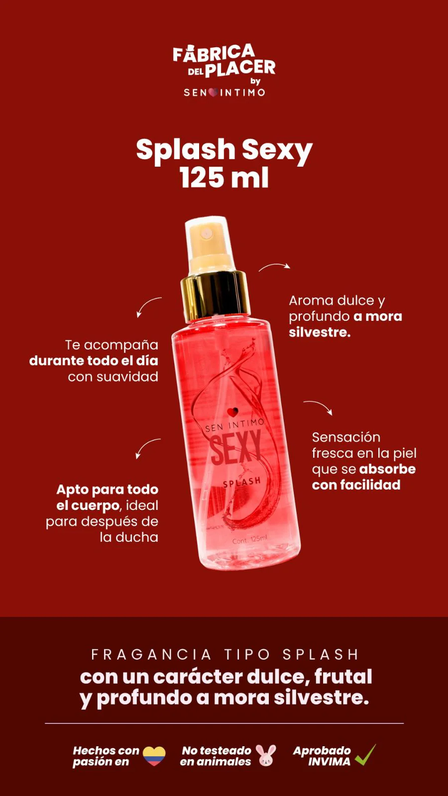 Splash Con Pheromonas Sexy  x 125ml Sen Intimo (Precio Sugerido Al Publico 29.900)