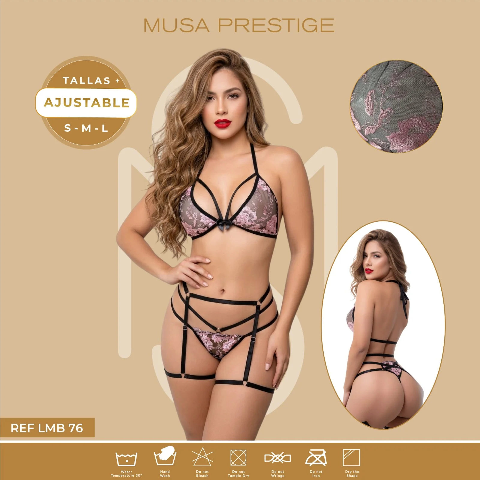 Lencería LMB 76 NEGRO ENCAJE ROSA